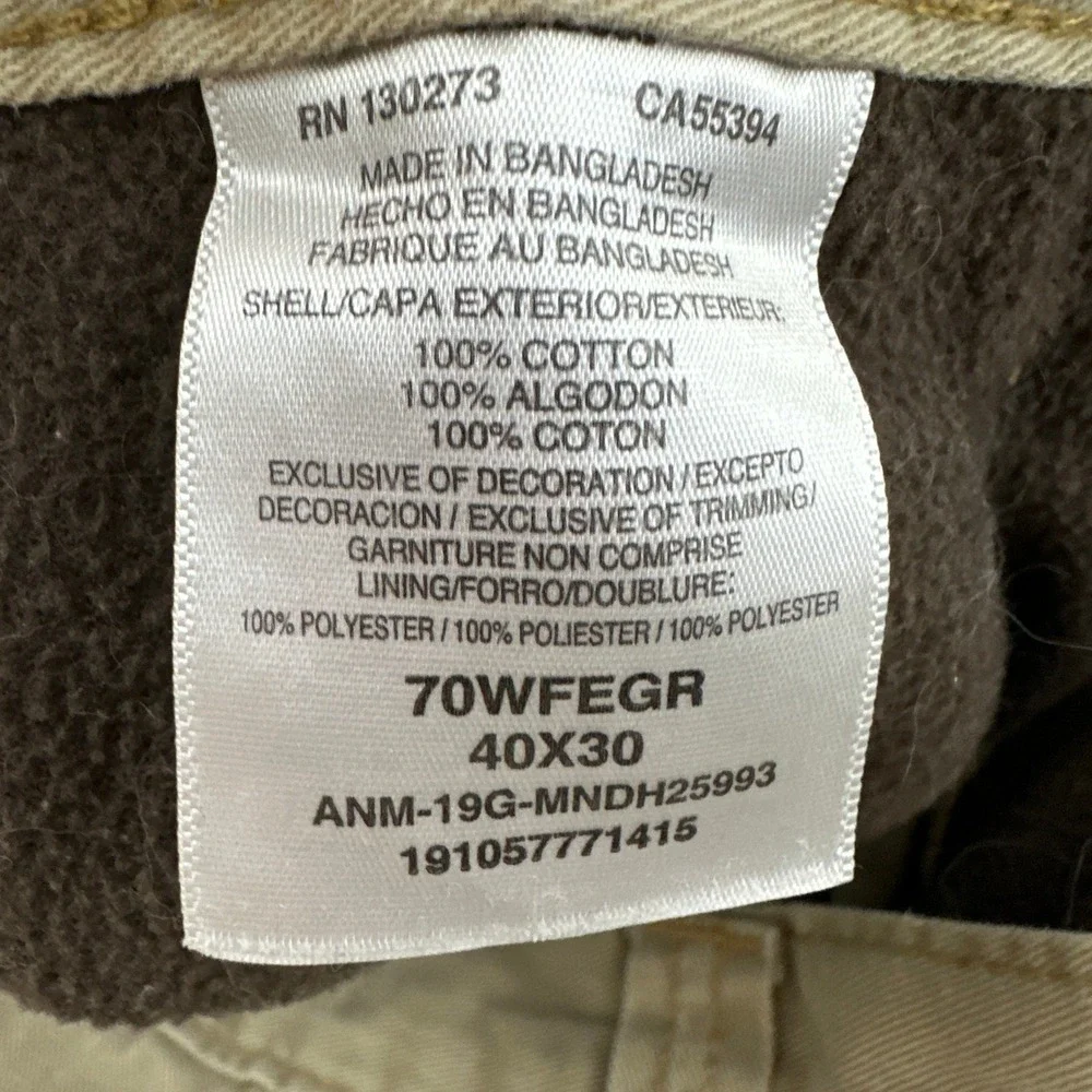 Wrangler Cargo Pants Mens 40x30 Khaki Relaxed Fit Flannel Fleece Lined